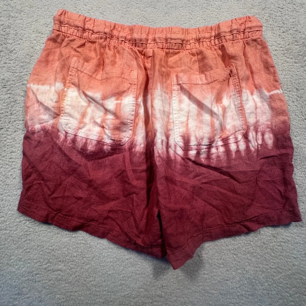 Old Navy Linen‎ Blend Shorts Tie Dye Drawstring Summer Women's L Peach Burgundy